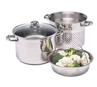 KitchenCraft - Pot À Pâtes World Of Flavours Avec Passoire Et Panier À Légumes Dans Une Boîte Cadeau, Résistant À L'Induction, Acier Inoxydable, 4 Litres