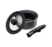 Kitchencraft Set de 3X Casseroles à Induction Antiadhésivesavec Poignée Amovible et Couvercle Universel, Économiseur D'Espace, Aluminium, Gris, 5 Pièces