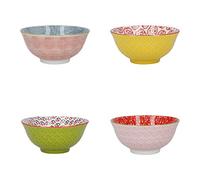 KitchenCraft Set De 4 Bols À Céréales À Motifs Dans Une Boîte Cadeau, Bols De Service En Céramique Idéaux Pour La Crème Glacée, La Soupe Et Plus Encore, Motifs 'Brights', 15 cm