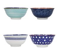KitchenCraft Lot de 4 bols en grès émaillé - Teintes rouges et bleues - 15,5 x 7,5 cm - Coffret cadeau