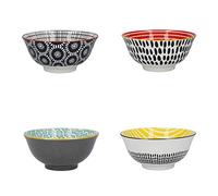 KitchenCraft Set de bols à céréales à motifs dans une boîte cadeau, 4 bols en céramique idéaux pour la crème glacée, la soupe et plus encore, motifs 'monochromes', 15cm