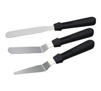 KitchenCraft Set de spatules à gâteau avec 3 petits couteaux à palettes en acier inoxydable pour la pâtisserie, argent / noir