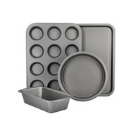 KitchenCraft - Sets de Plat de Cuisson Antiadhésifs en Acier au Carbone, 4 Pièces, Dont Moule à Gâteau Rond/Plateau de Cuisson/Moules à Muffin
