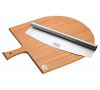 KitchenCraft World of Flavours Planche de Service en Bois et Couteau à Pizza