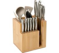 KitchenEdge Bloc de couteaux magnétique en bambou et porte-ustensiles de cuisine, rangement élégant pour couteaux de chef, couteaux à steak, spatules, ciseaux, pieds en caoutchouc antidérapants