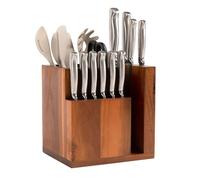KitchenEdge Bloc magnétique Acacia pour couteaux et ustensiles de cuisine, rangement élégant pour couteaux de chef, couteaux à viande, spatules, ciseaux, pieds en caoutchouc antidérapants