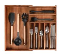 KitchenEdge Organisateur de couverts en acacia de qualité supérieure pour tiroirs étroits de cuisine, extensible de 27 cm à 48 cm, 9 compartiments de rangement