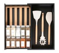 KitchenEdge Organisateur de tiroir à épices avec rangement extensible. Peut contenir jusqu'à 15 pots à épices (non inclus), pieds antidérapants, rangement d'accessoires de cuisine, 100% bois de bambou