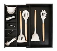 KitchenEdge Organisateur de tiroir de cuisine ajustable pour ustensiles et accessoires, de qualité contractuelle, sûr pour les aliments, en bois 100 % durable et antidérapant - extensible de 26,7 à