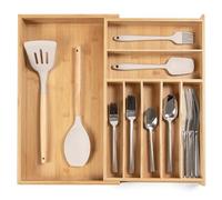 KitchenEdge Organiseur d'argenterie, de couverts et d'ustensiles de qualité supérieure pour tiroirs de cuisine étroits, extensible de 27 à 48 cm, 9 compartiments de rangement, pieds antidérapants