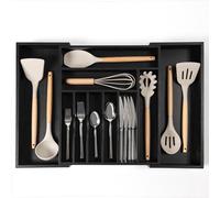 KitchenEdge Organiseur d'argenterie, de couverts et d'ustensiles de qualité supérieure pour tiroirs de cuisine, extensible de 38,1 à 63,5 cm de large, 10 compartiments, finition noire de qualité