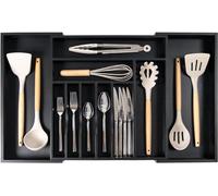 KitchenEdge Organiseur d'argenterie, de couverts et d'ustensiles de qualité supérieure pour tiroirs de cuisine, extensible de 40,6 à 71,1 cm de large, 10 compartiments, finition noire de qualité