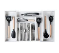 KitchenEdge Organiseur d'argenterie, de couverts et d'ustensiles de qualité supérieure pour tiroirs de cuisine, extensible de 40,6 à 71,1 cm, bambou blanc