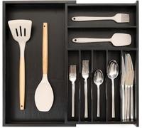 KitchenEdge Organiseur de qualité supérieure pour argenterie, couverts et ustensiles pour tiroirs de cuisine étroits, extensible de 26,7 à 48,3 cm, 9 compartiments de rangement, finition noire de