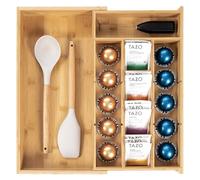 KitchenEdge Organiseur de tiroir de cuisine extensible de 24 à 43 cm, 10 compartiments pour accessoires avec inserts muraux réglables, pieds en caoutchouc antidérapant, 100 % bois de bambou durable