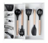 KitchenEdge Organiseur de tiroir de cuisine réglable pour ustensiles et déchets, qualité alimentaire, 100 % bois durable, extensible de 26,7 à 48,3 cm de large, bambou blanc