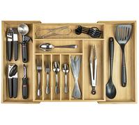 KitchenEdge Range-couverts et organisateur d'ustensiles pour tiroirs de cuisine, extensible jusqu'à 71 cm de large, 10 compartiments, 100% bambou