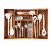 KitchenEdge Tiroir de cuisine, plateau de rangement, extensible jusqu'à 63,5 cm de large, 10 compartiments, acacia
