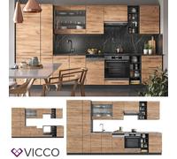 Vicco cuisine Fame-Line, 355 cm sans plan de travail, Chêne doré/anthracite