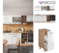 Cuisine R-Line, 240 cm sans plan de travail, Blanc brillant/Chêne doré, Vicco