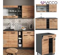 Kitchenette Bloc cuisine Cuisine intégrée R-Line anthracite chêne Vicco