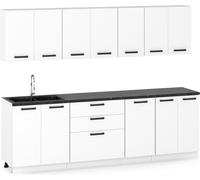 Kitchenette Bloc cuisine, ensemble de meubles de cuisine moderne MILAN 260cm blanc mat