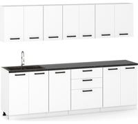 Kitchenette Bloc cuisine, ensemble de meubles de cuisine moderne MILAN 260cm blanc mat