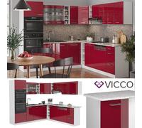 Kitchenette Cuisine en angle Cuisine intégrée R-Line blanc bordeaux rouge Vicco
