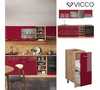 Kitchenette Cuisine intégrée R-Line 240 cm chêne chêne bordeaux rouge Vicco