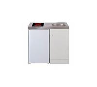 Kitchenette evier inox reversible 1 cuve 100cm domino vitro man minuterie meuble 1 porte frigo 4*