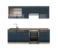 Kitchenette Fame-Line 240cm sans PT Bleu foncé brillant/Chêne de force doré Vicco 49777