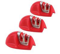 KitchenIQ 51421 | Aiguiseur de couteaux Edge Grip en 2 étapes | Rouge - Lot de 3 | Aiguiseur grossier et fin | Compact pour un rangement facile | Base antidérapante stable | Poignée en caoutchouc