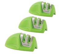 KitchenIQ 51422 | Aiguiseur de couteaux Edge Grip à 2 étapes | Vert - Lot de 3 | Aiguiseur grossier et fin | Compact pour un rangement facile | Base antidérapante stable | Poignée en caoutchouc souple
