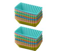 KITCHENKARATLY 24 pièces Lot de Moules Muffins Rectangulaires Silicone Réutilisables Caissettes Pâtisserie Antiadhésives Ustensiles Cuisson Sûrs et Pratiques pour Gâteaux Couleur Aléatoire