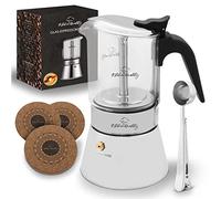 KitchenQuality cafetière à expresso pour 4 tasses électrique induction | 18.5x14cm 240ml verre acier inoxydable avec cuillère à portionner 3 dessous en liège inox tous feux italienne machine