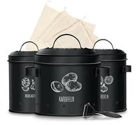 KitchenQuality lot de 3 boîtes de conservation pour pommes de terre ail | En métal galvanisé hermétiques et durables avec éplucheur et sac en jute oignons récipient rangement légumes cuisine