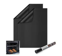 KitchenRaku Tapis de four 32 x 50 cm, revêtement antiadhésif et résistant, accessoire de cuisine indispensable pour un nettoyage (noir, 2 pièces)