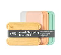 KitchenSavvi Ensemble de planches à découper 4 en 1 avec 3 planches en plastique empilables : passe au lave-vaisselle | Légère et ergonomique | Rangement peu encombrant | Design hygiénique et