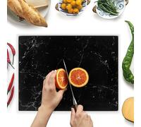 Kitchenville Planche à Découper 40×30 cm en Verre Trempé - Plaque en Verre pour Cuisine, Durable, Résistante aux Rayures et à la Chaleur - Protection de Plan de Travail - Effet Marbre Noir