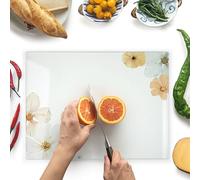 Kitchenville Planche à Découper 40×30 cm en Verre Trempé - Plaque en Verre pour Cuisine, Durable, Résistante aux Rayures et à la Chaleur - Protection de Plan de Travail - Motif Floral