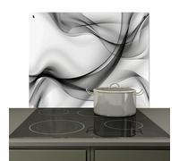 KitchenYeah© Anti Éclaboussure Cuisine 59x51 cm Plaque Chaleur Crédence sur Mesure Protection Mur, Projection Noir - Blanc - Gris - Abstrait