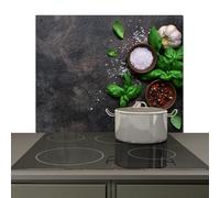 KitchenYeah© Anti Éclaboussure Cuisine 65x52 cm Plaque Chaleur Crédence sur Mesure Protection Mur, Projection Épices - Nature Morte - Béton