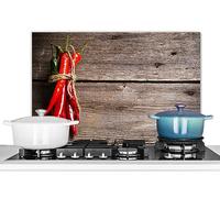 KitchenYeah© Anti Éclaboussure Cuisine 70x50 cm Aluminium Plaque Anti Chaleur Crédence sur Mesure Protection Mur Credence+Cuisine Poivre - Bois - Épices - Herbes - Rouge