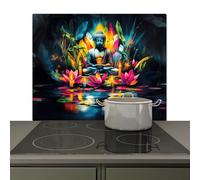 KitchenYeah© Anti Éclaboussure Cuisine Plaque Chaleur Crédence Sur Mesure | 60x52 cm - Protection Mur, Projection Bougies - Fleurs - Bouddha - Eau