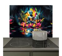 KitchenYeah© Anti Éclaboussure Cuisine Plaque Chaleur Crédence Sur Mesure | 81x52 cm - Protection Mur, Projection Bougies - Fleurs - Bouddha - Eau