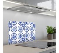 KitchenYeah© Crédence Adhésive Cuisine 40x60 cm Résistant À La Chaleur Plaque Adhesif Fond De Hotte Interieur Cuisson Sur Mesure Cercles - Fleurs - Bleu