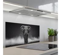 KitchenYeah© Crédence Adhésive Cuisine 45x90 cm Résistant À La Chaleur Plaque Adhesif Fond De Hotte Interieur Cuisson Sur Mesure Éléphant - Noir - Blanc - Fumée