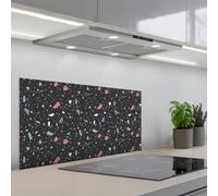 KitchenYeah© Crédence Adhésive Cuisine 45x90 cm Résistant À La Chaleur Plaque Adhesif Fond De Hotte Interieur Cuisson Sur Mesure Terrazzo - Motif - Noir - Doux