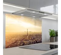 KitchenYeah© Crédence Adhésive Cuisine 55x80 cm Résistant À La Chaleur Plaque Adhesif Fond De Hotte Interieur Cuisson Sur Mesure Paris - Skyline - Coucher Soleil - Villes