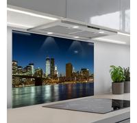 KitchenYeah© Crédence Adhésive Cuisine 55x80 cm Résistant À La Chaleur Plaque Adhesif Fond De Hotte Interieur Cuisson Sur Mesure Lumières Ville - Soir - Skyline - Pont